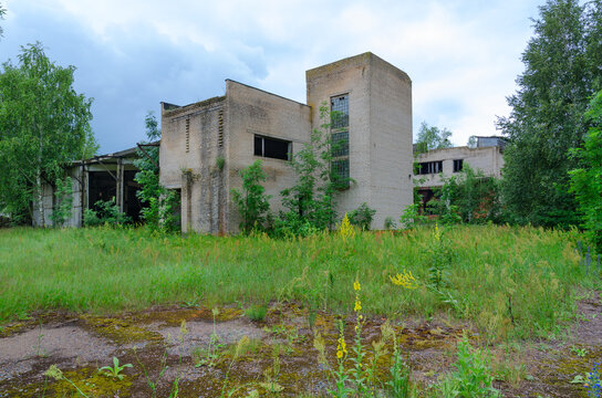 Abandoned feed mill near resettled village of Dronki in exclusion zone of Chernobyl nuclear power plant, Belarus