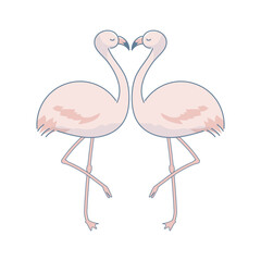 向かい合う二羽のフラミンゴのイラスト素材