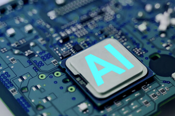 Concept AI (Artificial Intelligence) technology, chip IC on PCB, PCB circuit board, microprocessor, Machine learning.