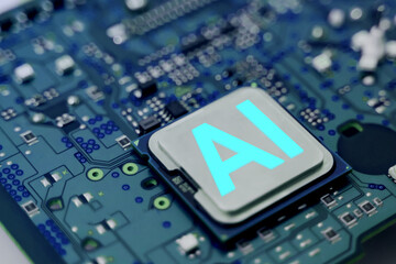 Concept AI (Artificial Intelligence) technology, chip IC on PCB, PCB circuit board, microprocessor,...