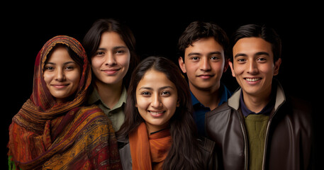 Fototapeta premium Young men and women of different ethnicities stand side by side on the cultural theme