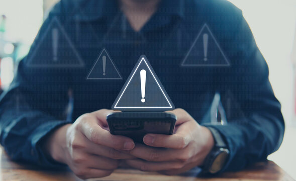 Emergency warning alert alarm on Smartphone, Data network protection, Virus alarm.