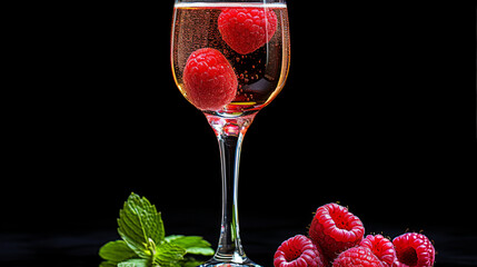 Elegant Champagne Glass with Ripe Raspberry - Luxury Celebration Concept for Special Occasions, Romantic Events, and Festive Cheers in Crystal Glassware.