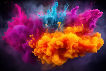 Fototapeta na wymiar An explosion of vibrant colored powder against a dark backdrop. The burst of colors is AI Generative.