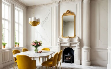 A Glimpse of England's Retro Dining Room Interior generative ai - 691301652