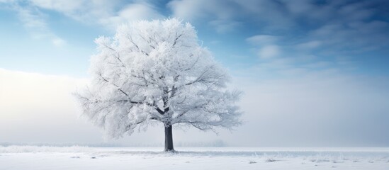 Frosty blizzard coats wintery tree. - obrazy, fototapety, plakaty