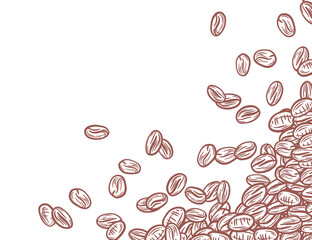 coffee background. Coffee beans in frame, border. Coffee beans isolated on a white background. Coffee beans wallpaper. Coffee Beans Illustration for packaging. 