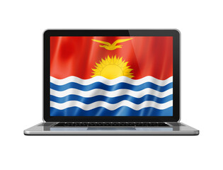 Kiribati flag on laptop screen isolated on white. 3D illustration