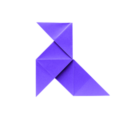 Purple paper hen origami isolated on a white background