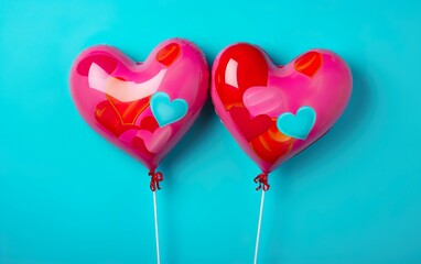 Heart shaped balloons conversation heartson a turquoise blue background