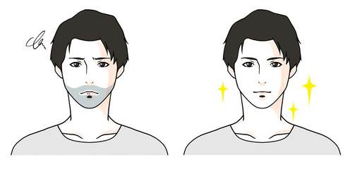 濃い髭に悩む男性のビフォーアフターのイラスト2