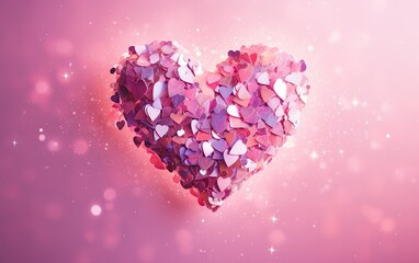 Fototapeta premium Glitter heart dissolving into pieces on pink background