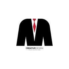 Letter M with gentle man formal suit modern monogram abstract logo