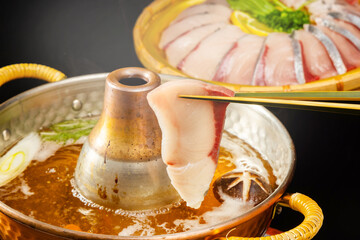ぶりしゃぶ　Shabu-shabu Japanese food of yellowtail - obrazy, fototapety, plakaty