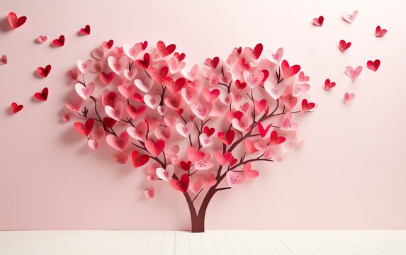 Paper hearts valentines day - 3D romantic card backgound