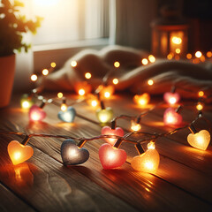 Fairy lights with colorful hearts, Lichterkette mit bunten Herzen