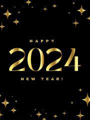 Happy New Year 2024 logo type lettering typography and VECTOR design. Golden and trendy new year 2024 design template.