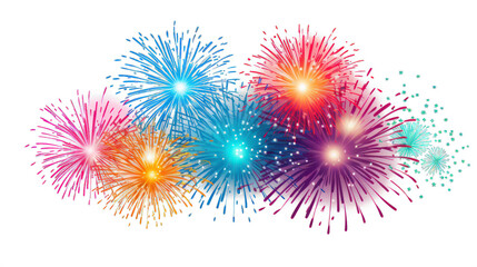A Brightly colored fireworks on white background for New Year's festival, vector, illustration. Isolated on white background.