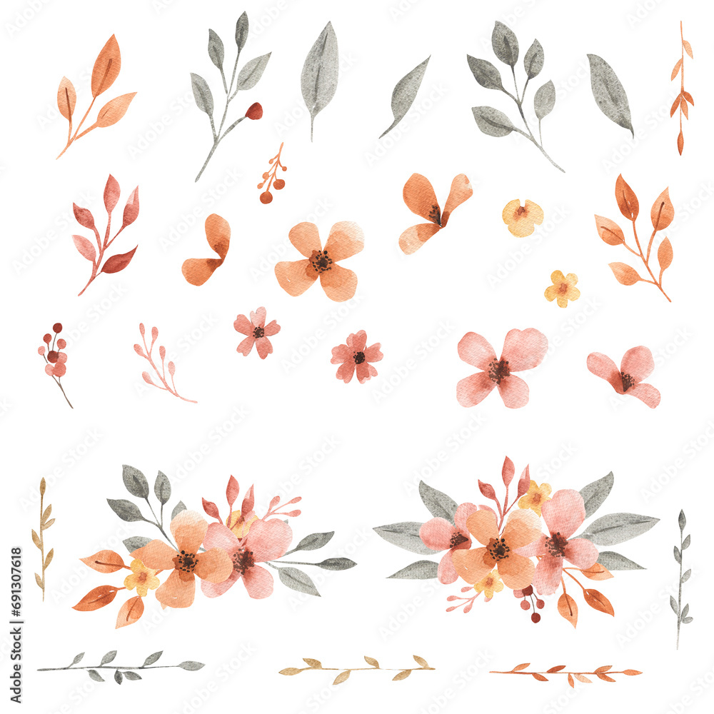 Wall mural watercolor vintage flowers illustration for kids