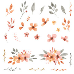 Watercolor vintage flowers illustration for kids