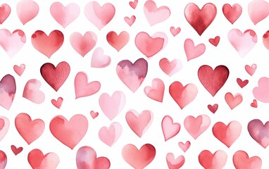 Seamless watercolor header with pink and red hearts