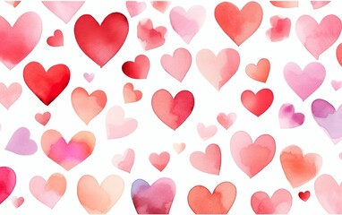 Seamless watercolor header with pink and red hearts