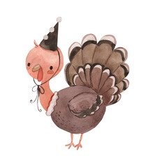 Watercolor turkey illustration for kids