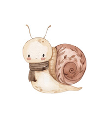 Watercolor snail illustration for kids