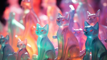 A group of colorful cats sitting on top of a table