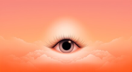 The eye of Omniscience. Control. All-seeing deity. Eye-in-the-sky. Illuminati. Eye of providence. Supervision. All-seeing eye. The Lord's Eye. Pupil. Eyeball. Vision. Iris. Gradient. Eyelashes. Peachy - obrazy, fototapety, plakaty