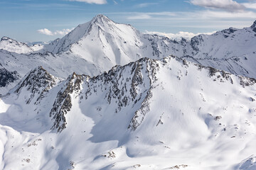 Mountains in winter. Ski resort in the Ischgl. Tyrol, Austria. 