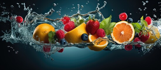 Fruits diving into water.