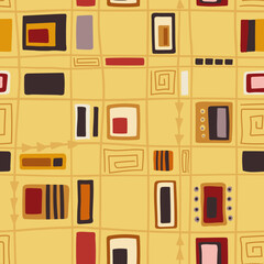 Klimt style inspired abstract seamless pattern, modern art nouveau endless background with geometric shapes, texture for wrapping or digital paper, wallpaper, scrapbooking, textile prints