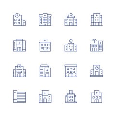 Hospital line icon set on transparent background with editable stroke. Containing hospital, hospital building.