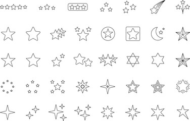 Obraz premium Stars line icons set. Rank, quality, shining sparkle, magic, favorite, logo, bright firework, falling, fantasy vector illustration.