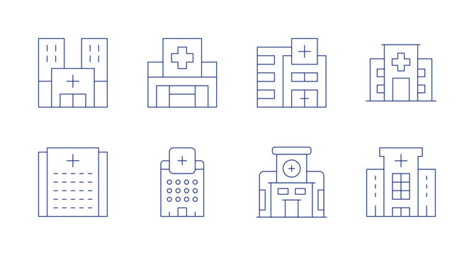 Hospital icons. Editable stroke. Containing hospital, hospital building, health.