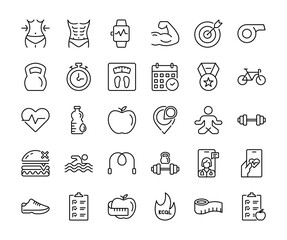 Sport, Fitness and healty Icons Set. Healthy lifestyle symbols. vector illustration