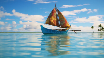 Tropical Escape: Outrigger Sails on a Lagoon