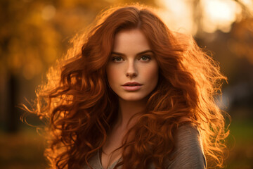 a woman with long red hair is posing for a picture