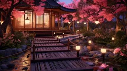 Schilderijen op glas Serenity in Bloom: Beside the Tranquil Japanese Garden © Sekai