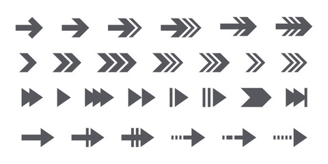 A set of flat arrows in different types. Modern simple arrows in flat form.