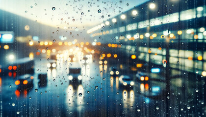 Obraz premium Reflective Raindrops on Glass with Blurred City Night Lights