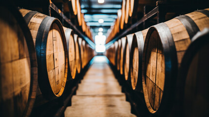 Wine barrels in wine-vaults in order