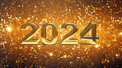New Year 2024 3d text with glittering background, new year backdrop