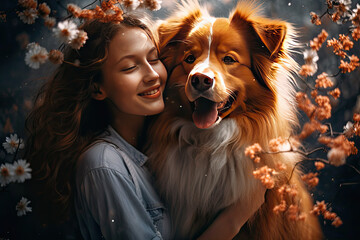 beautiful girl with her loving dog