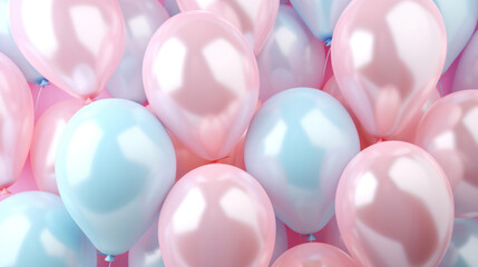 Fototapeta na wymiar Many pink and blue balloons flying in the air