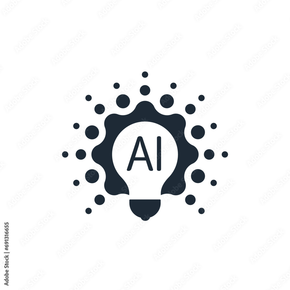 Poster progress, new solutions with artificial intelligence. vector linear icon illustration isolated on wh