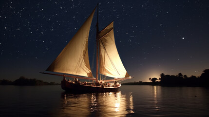 Starlit Nile Traditional Felucca Sail - obrazy, fototapety, plakaty