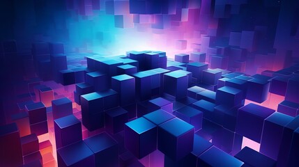abstract futuristic 3d floating cubic elements with deep blue, vibrant orange, and electric purple colors. abstract background template