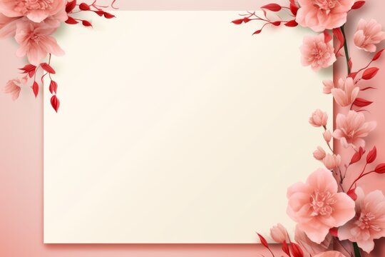 Blank horizontal sheet size template with pink background and pink cherry blossoms around it